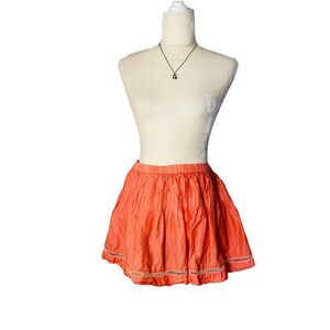 Cute Options Peach Pink Pleated 100% Cotton Mini skirt Tiered SZ L Preppy